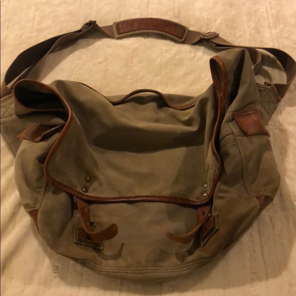 J Crew messenger canvas bag w leather details